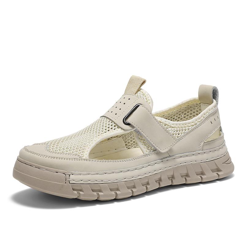 

Модные Новые Летние Сандалии Ручной Работы Мужские Дышащие Кожаные Туфли Мужские Уличные Мужские Сандалии Противоскользящие Пляжные Сандалии Обувь с Отверстиями 38 бежевый