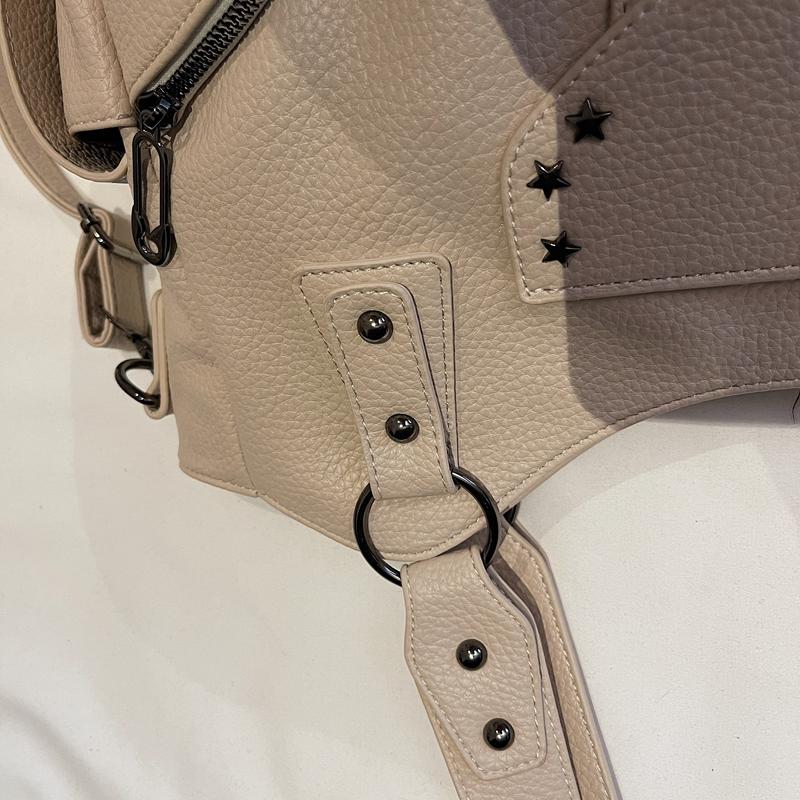 PU Shoulder Bag Women's Fashion Tote with Star Stud Detail and Dual Side Zip Pockets