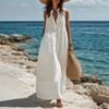 New European and American holiday style fashion casual big v-neck sleeveless big swing dress