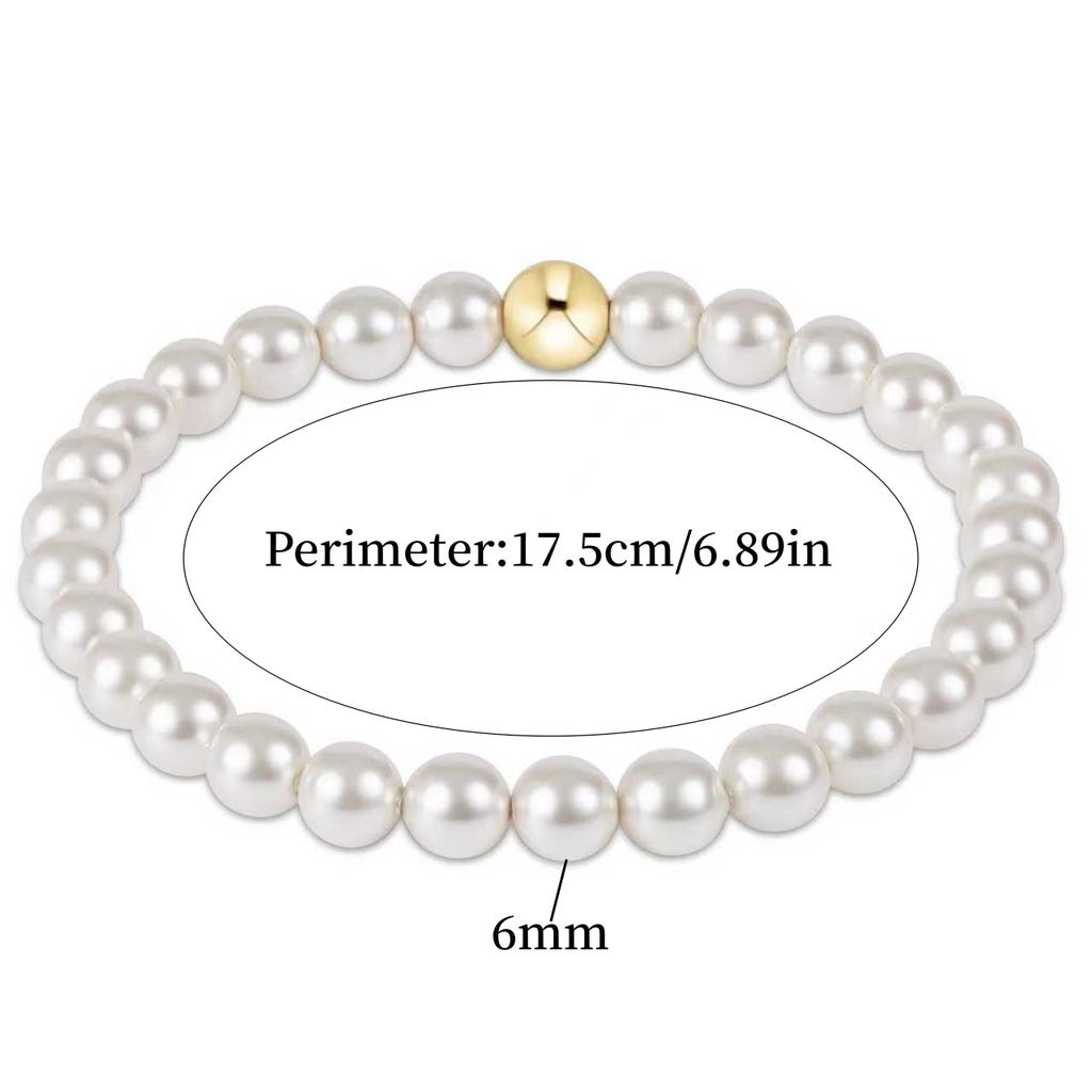 Vlen White Pearl Bead Bracelets for Women Elastic Stackable Boho Chic Simple Elegant Jewelry Gift for Women Girls Her
