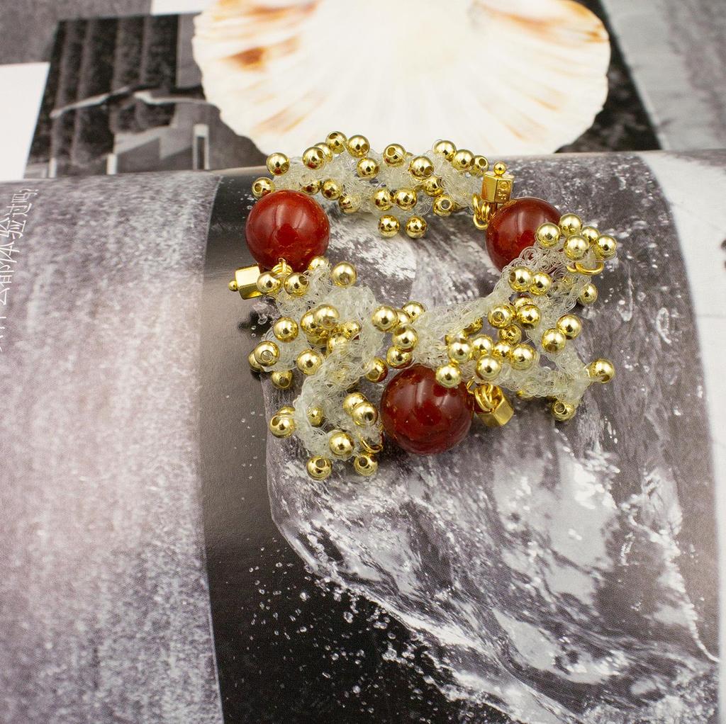 Vintage Red Agate & Fish Egg Beaded Bracelet - Handmade, Colorful, Versatile
