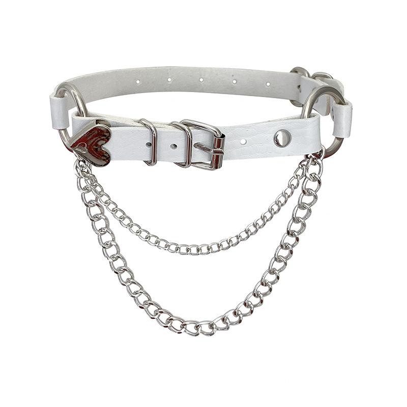 Punk PU leather collar heart-shaped peach heart chain necklace original goth neck chain love exaggerated collarbone chain