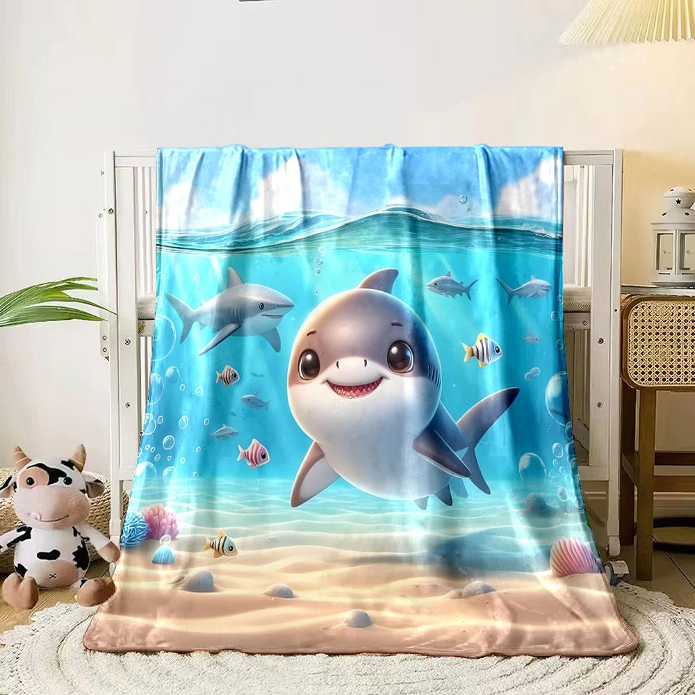 Smiling Baby Shark Ocean Scene print blanket soft and cozy perfect for the living room bed sofa or a nap,gift