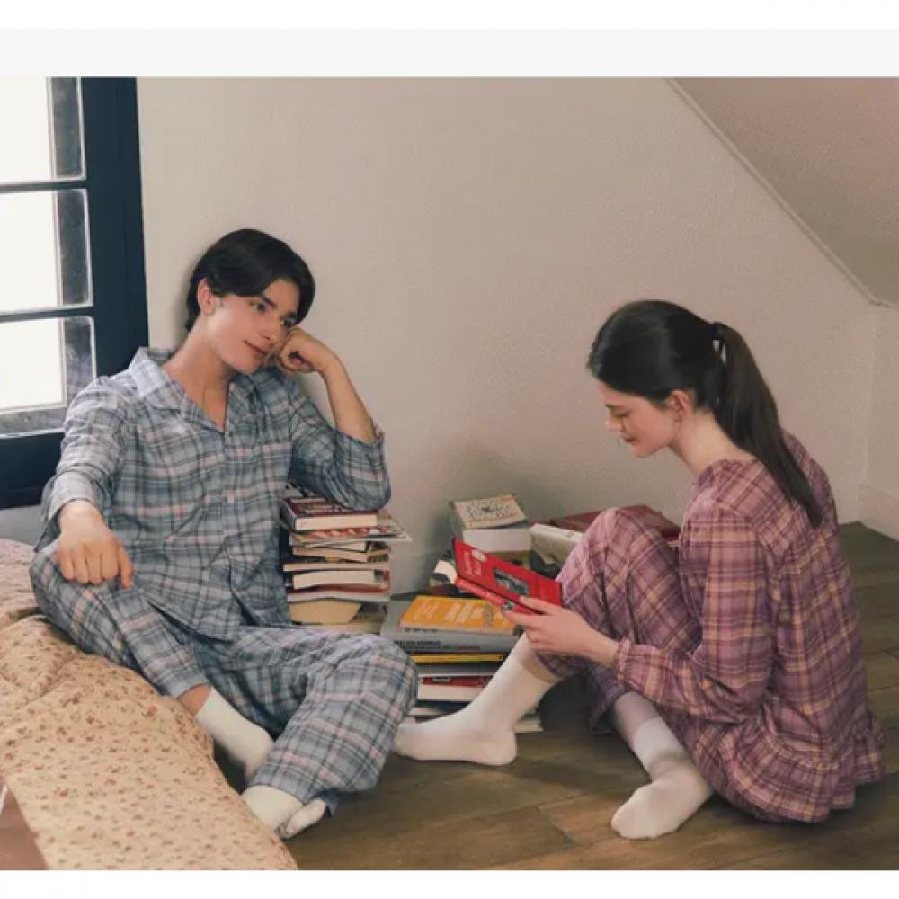Venus Warm Fleece Check Pajamas Couple Set Vpa4555m Vpa4555w