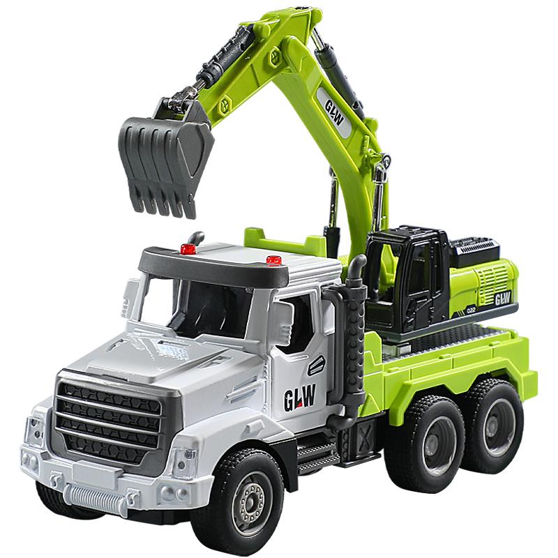 1:46 Sound Light Alloy+Plastic Excavator Timber Transport Model Diecast & Toy Play Vehicles Construction Collection Toys Gift