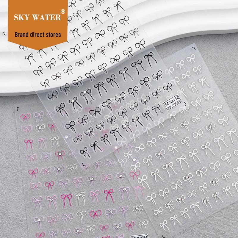SKY Korean-Style Crystal Bow Nail Art Stickers - Shiny Diamond Adhesive for Nails