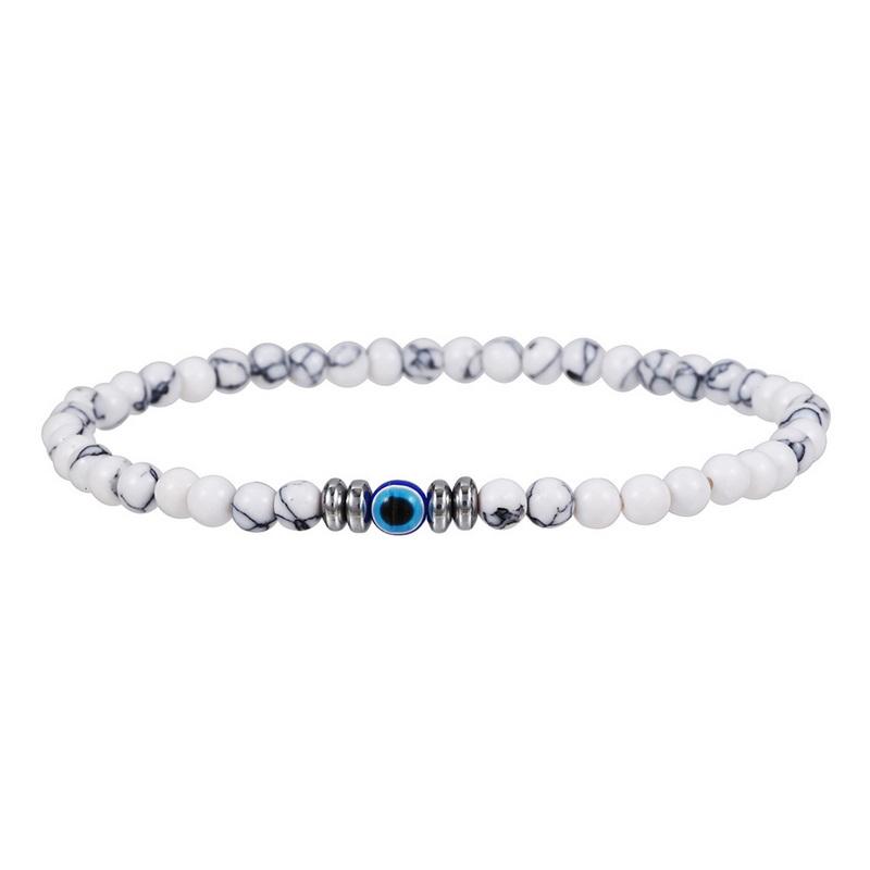 

New 4mm Natural Stone Beads Bracelet for Men Women Lucky Evil Eye Smooth Round Beaded Wristband Bangles Couple Jewelry Gifts