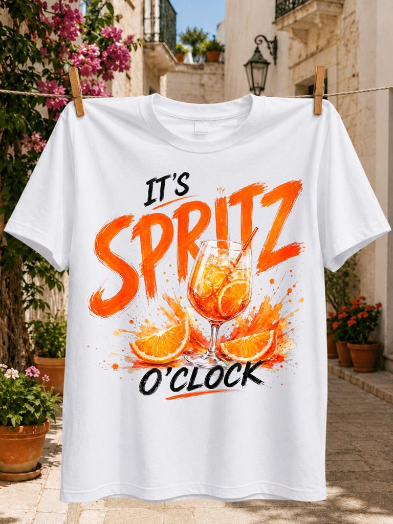 Is Spritz Clock Graphic Bright Orange Cocktail Glasscitrus Slices And Energetic Paint Splash Art Unisex All TShirt