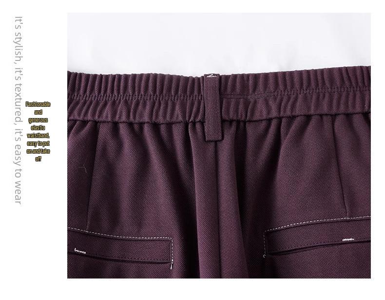 High-End Women's Purple Scimitar Spring 2025 Slimming Wide-Leg Pants with Elastic Waist