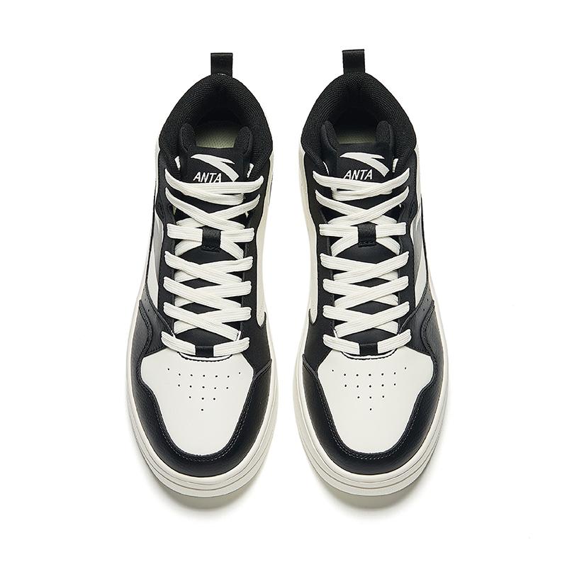 Anta Easy Slip Resistant Cushioning Lightweight Height Increasing High top Skateboard Shoes Men's White Black Sneakers 912448002Q-5