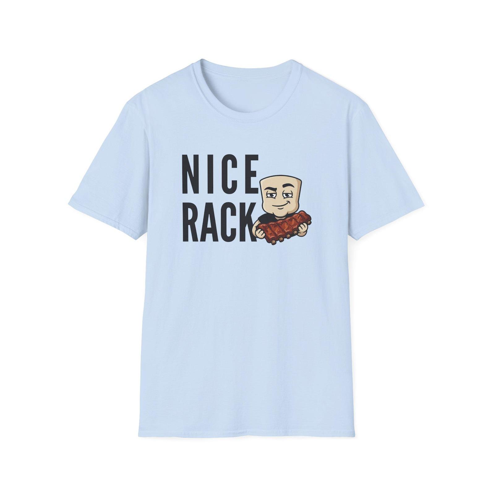 Nice Rack T-Shirt | Funny BBQ Ribs Grilling Tee | Cookout Humor Food Pun Gift L