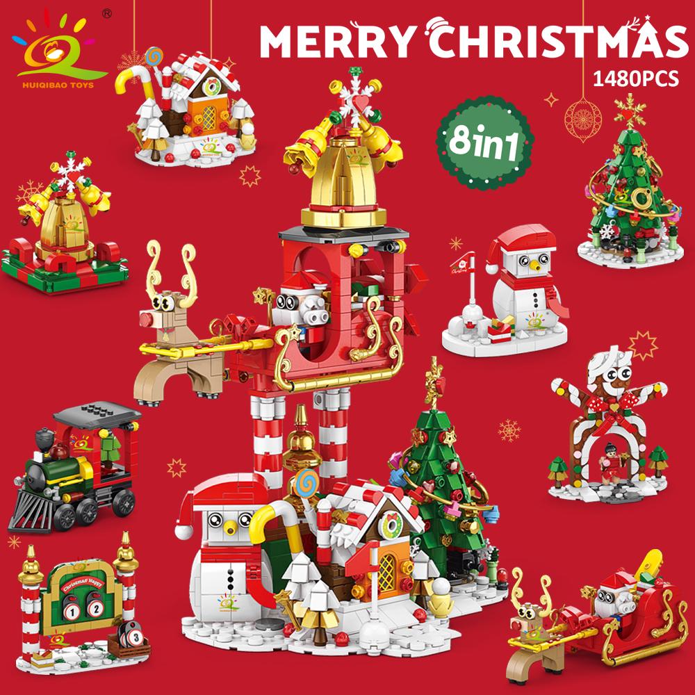 Non-Toxic 8In1 Christmas Santa Claus Sled House Model Building Block Diy Elk Snowman Bricks Ornament Toys For Children Adult Gift