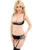 Lingerie Underwear Bra Garter Belt Shorts 3 Piece Set Black Large Size [comeondear] Women's