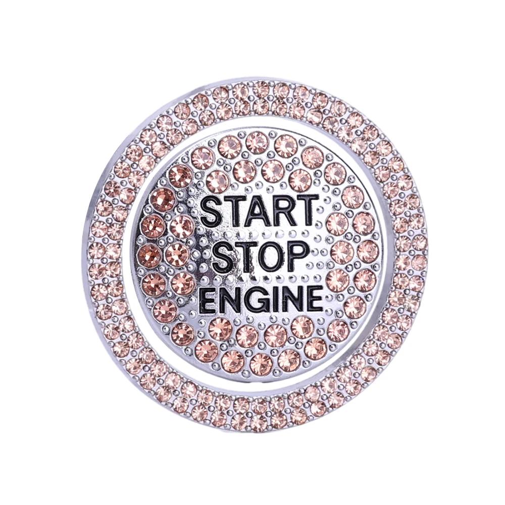 2Pcs/set Car Start Switch Button Sticker Rhinestone Ring Circle Trims Protective Cover Diamond Decorative Decal Auto Accessories