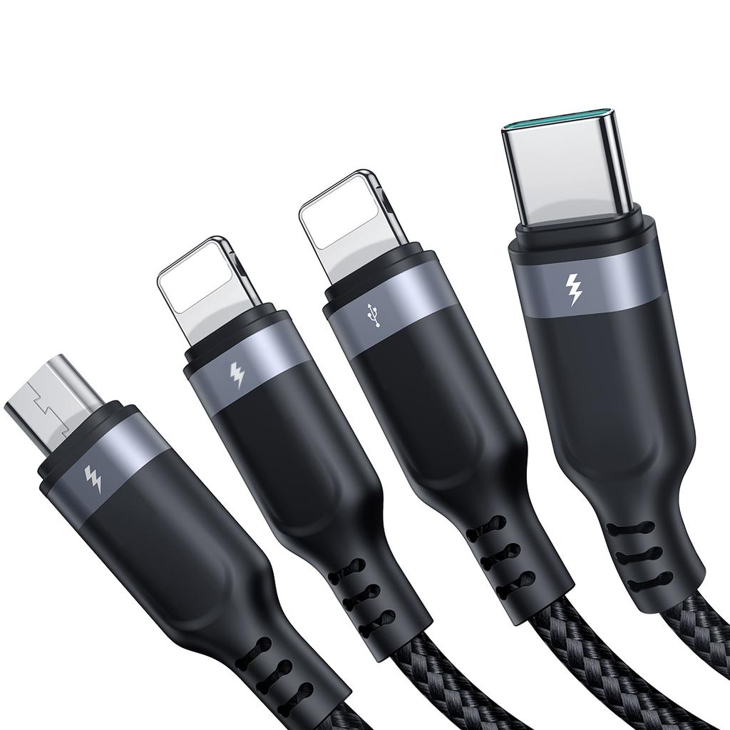 Universal 4-in-1 Charging Cable by Joyroom: USB-A to USB-C, Dual Lightning, Micro USB, 1.2m in Black