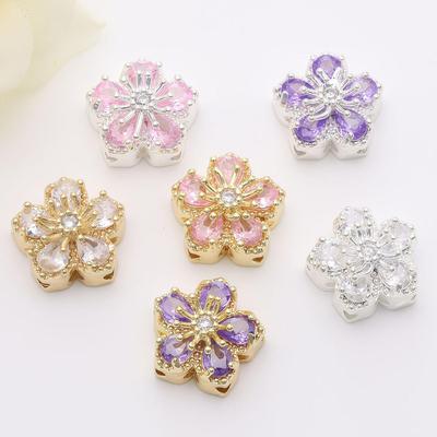 14K Gold-Plated Copper Zircon Five-Petal Flower Spacer Beads for DIY Crystal Bracelet Jewelry