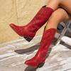 Damen Europäische Größe Holzabsatz Bestseller Western Cowboy Stiefel Kniehoch Neu Bedruckt Slipper High Heel Lederstiefel