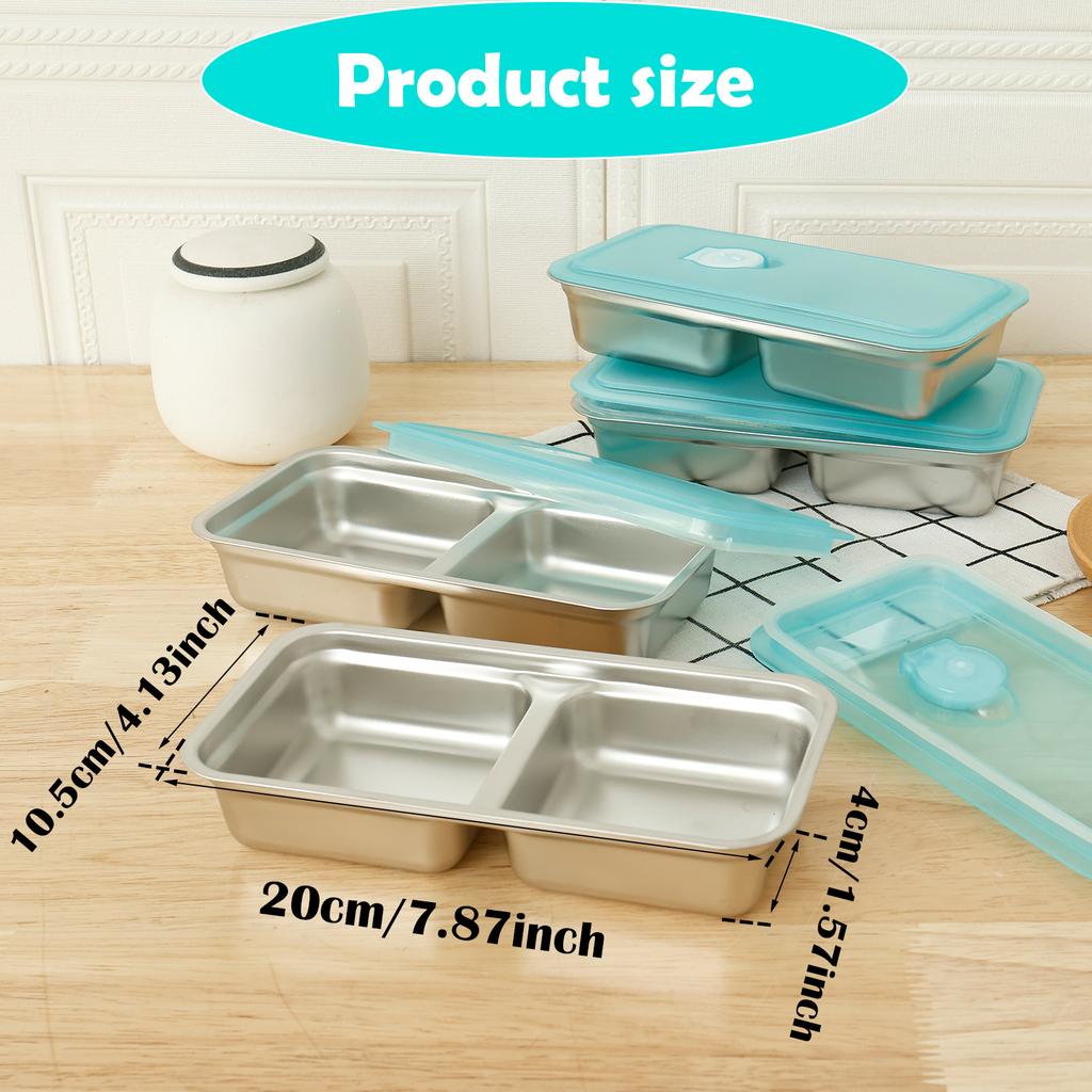 Mini Double Compartment Lunch Box Snack Container Portable Leak Proof Picnic Fresh Box Stainless Steel Food Storage Container