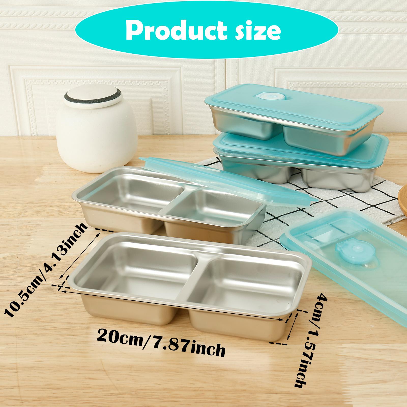 4/2Pcs Stainless Steel Snack Container with Lid 2 Grids Lunchbox Food Storage Container Camping Seasoning Container Bento Box
