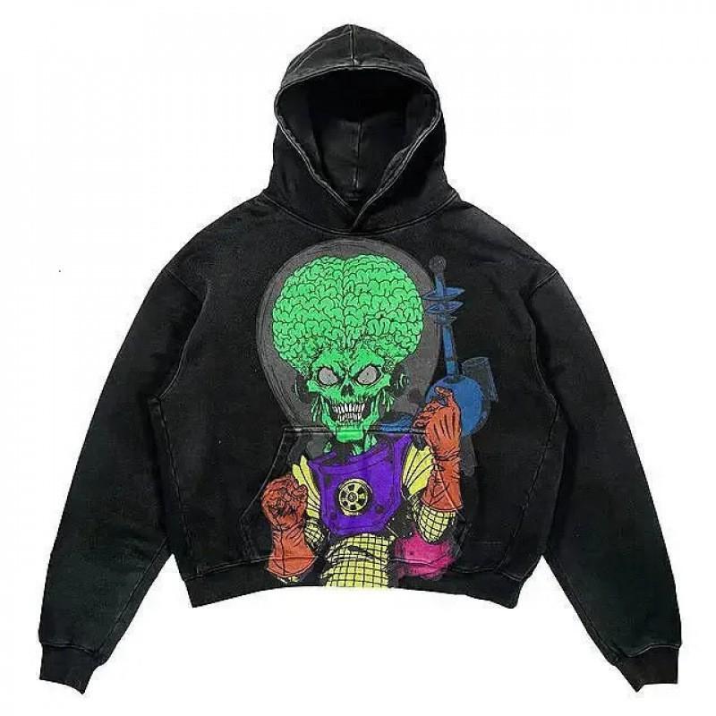 Amerikan Punk Kurukafa 3D Baskılı Kısa Kapüşonlu Sweatshirt Bol Kesim Erkek Kadın Sokak Giyimi