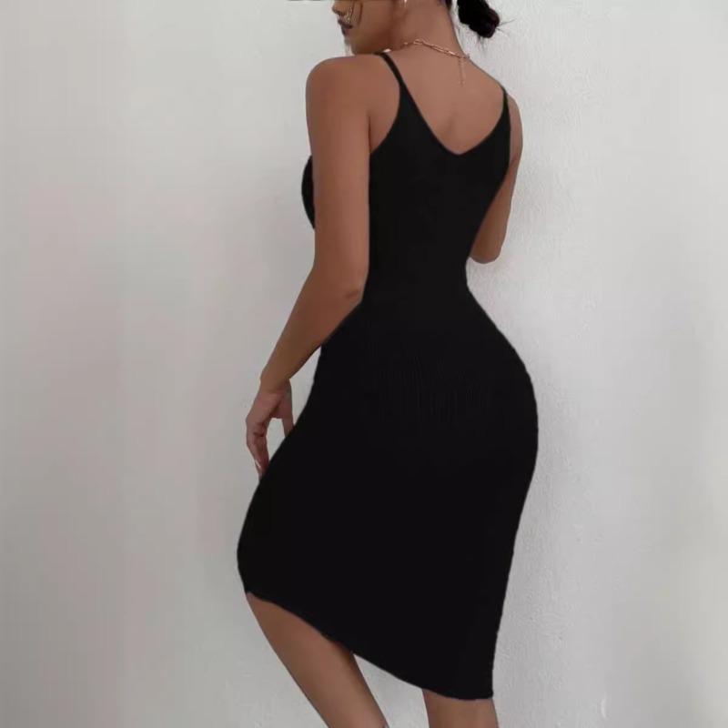YYFS Women's Fashion Summer Spring Solid Color Print Sleeveless V-Neck High Waist Casual Dresses