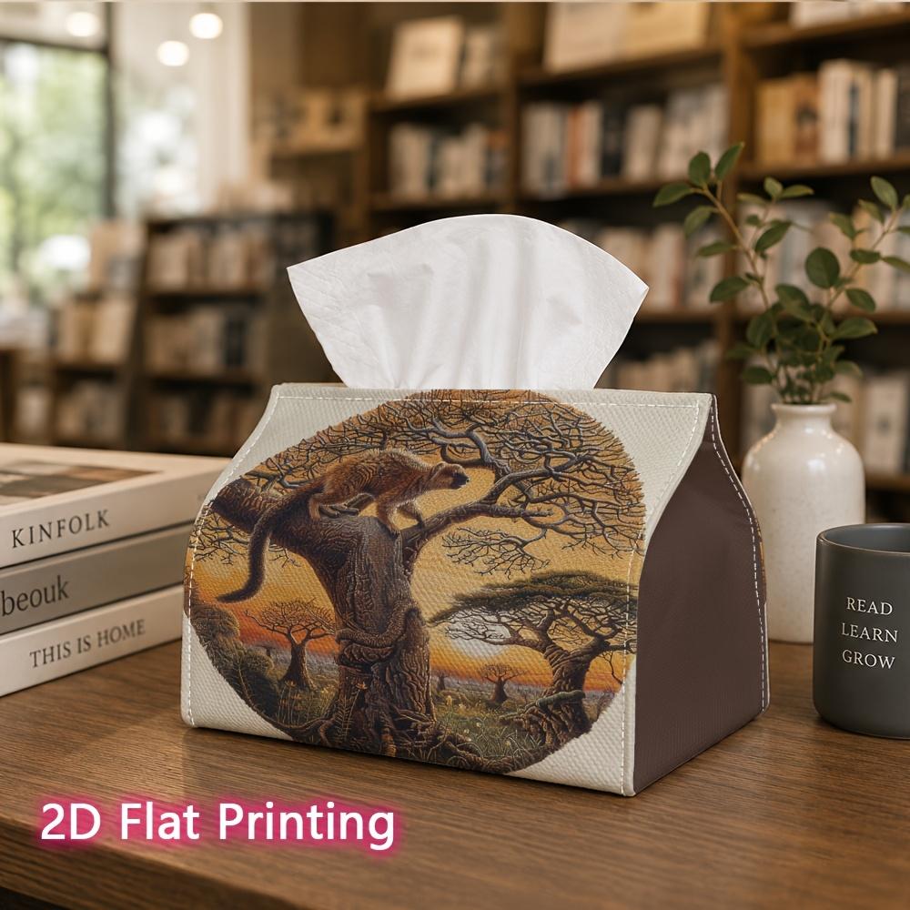 1pc, 2d Flat Printing, Tissue Box Grassland Sunset and Mongoose Pattern Printed Tissue Box, Suitable for Bathrooms, Living Rooms, Bedrooms, Dressing T