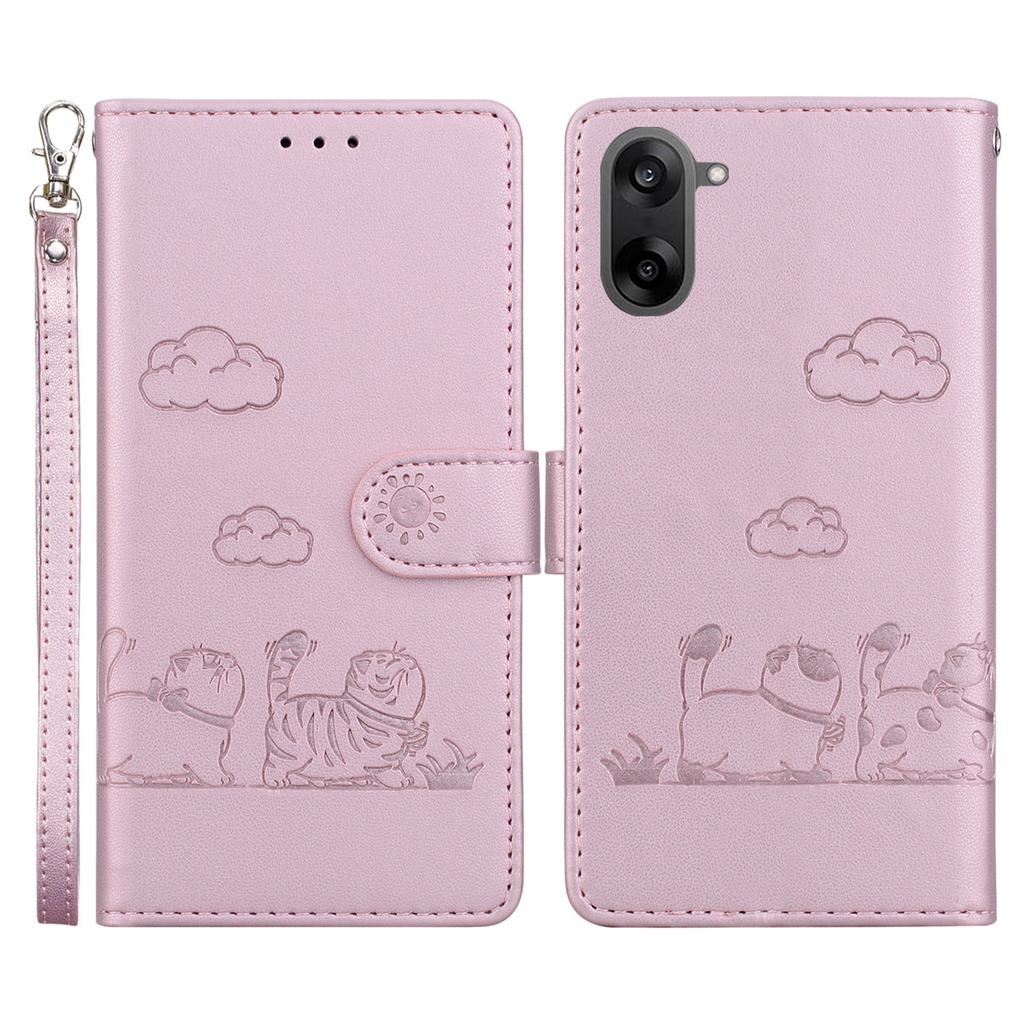 For OnePlus Nord CE5 5G Case RFID Blocking Kitten Pattern TPU+PU Leather Phone Cover with Wrist Strap