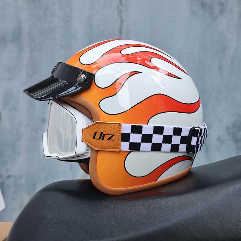 ORZ-Retro 3/4 Half Shell Motorcycle Helmet, Reinforced ABS Shell, Ventilated Anti Impact Protective Headgear for Men and Women