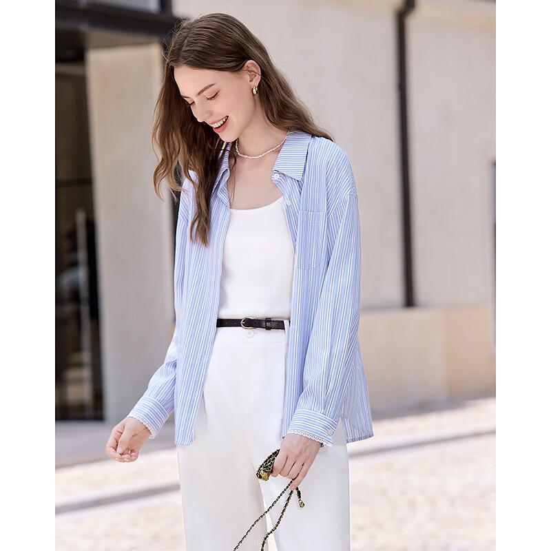 Betu Women's Striped Lace Long-Sleeve Commuter Shirt