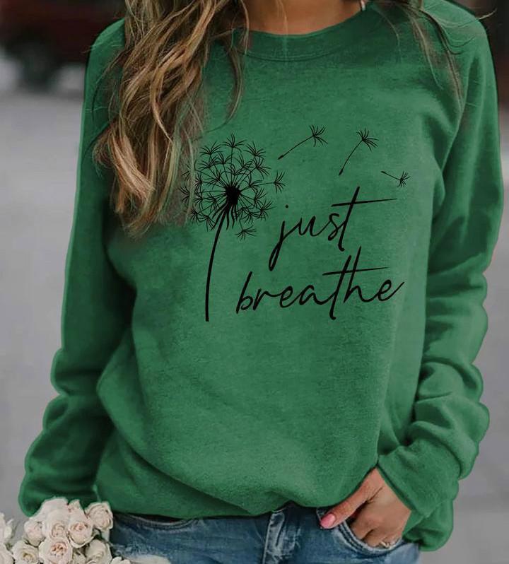 Women Fashion Dandelion Printed Long Sleeve Shirt Spring and Autumn Casual Round Collar Blouses Pullover Loose Tops
