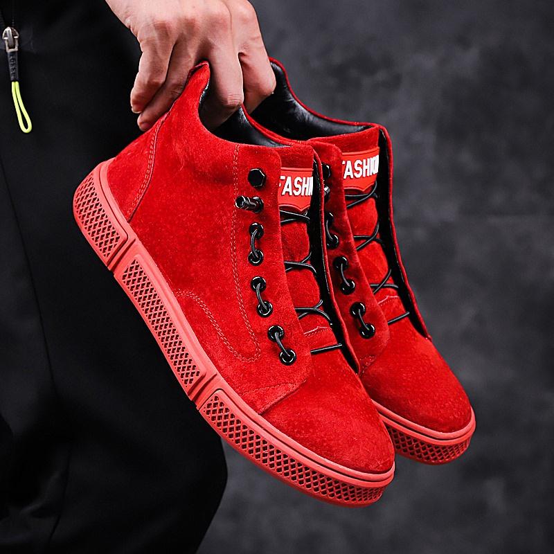 Fashion Red High Top Sneakers Men High Quality Suede Leather Casual Sneakers Hip Hop Streetwear Shoes Men Luxury Designer Shoes