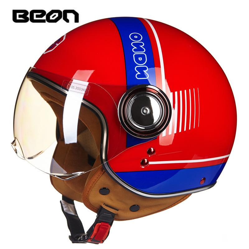 Beon Motorcycle Spring and Summer Helmet, Stylish and Cool, Unisex, Lightweight, Semi-covering, Retro Style