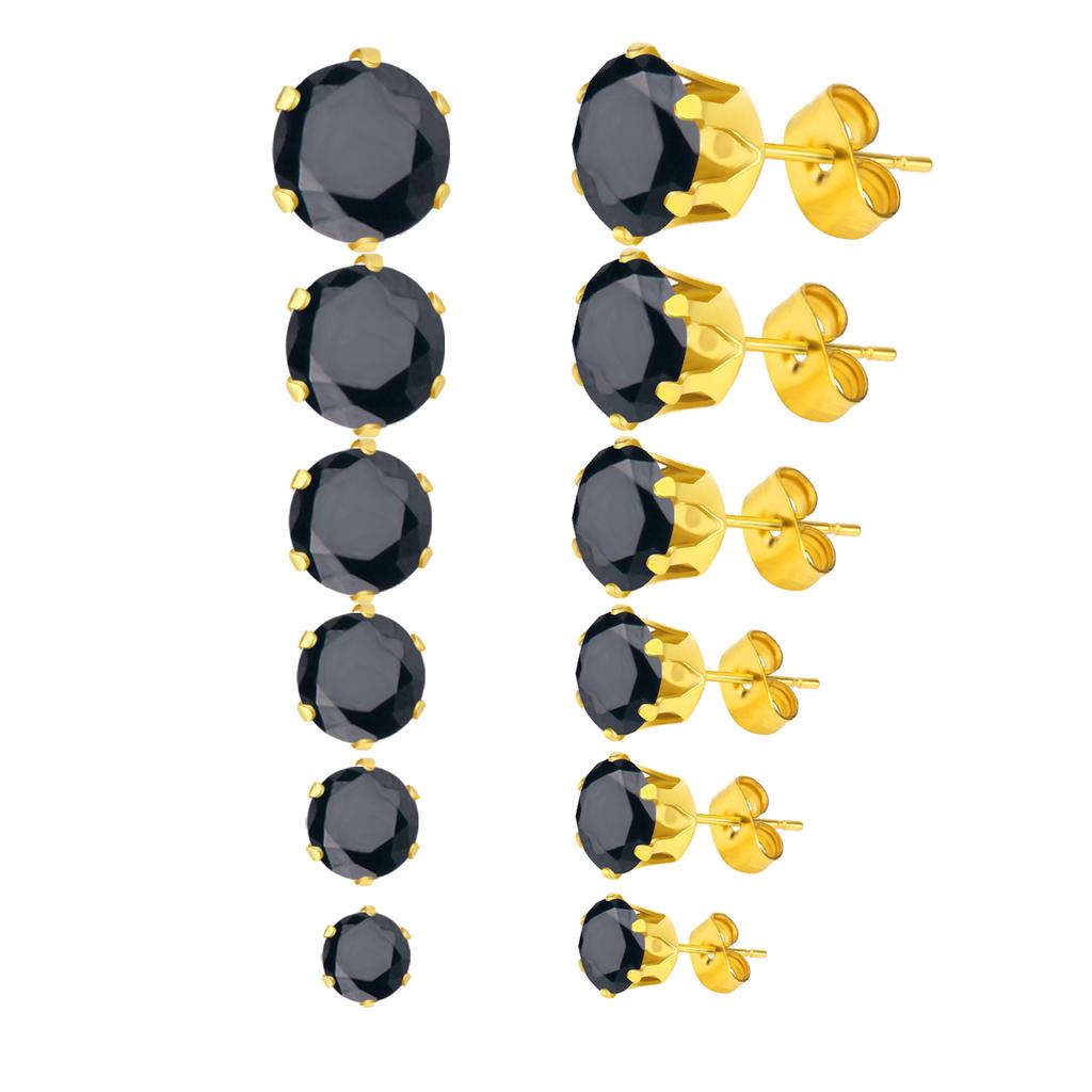 6Pairs/Set CZ Stud Earrings Stainless Steel Round White Cubic Zirconia Hypoallergenic 6 Claws Earring Trendy Jewelry