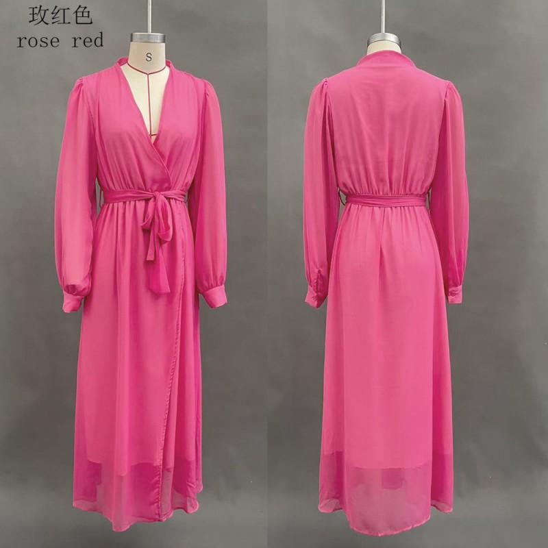 2026 V-Neck Solid Color Flowy Chiffon