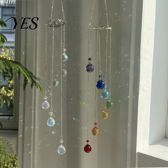 Colorful Light Projector Wind Chime Sun Catcher, 7-Color AB Crystal Balls & Beads, Crystals Ball Prisms Suncatcher, Garden Hanging Ornament