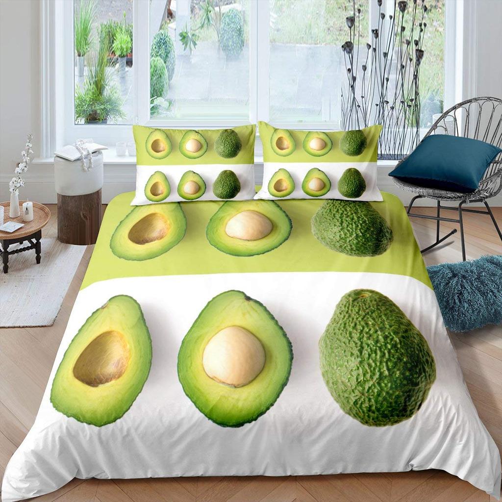Avocado Bettbezug Queen Jungen Mädchen Niedlich Cartoon Tropische Früchte Gedruckt Bettwäscheset Bettbezug für Teenager Kinder Weich 3-teilig