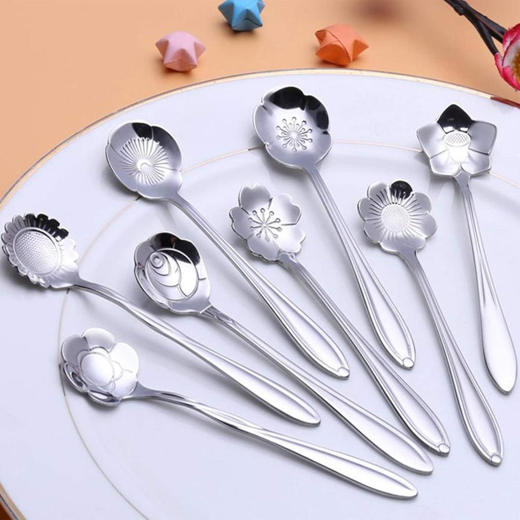 Stainless Steel Creative Long Handle Spoon Set - Mixing, Tea, Cake, Sugar, Dessert, Ice Cream, Cocktail Stirring, Coffee, Milkshake, Cold Drink - 4