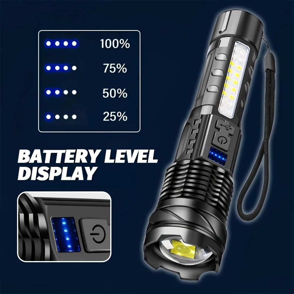 2PCS Ultra Bright LED Flashlights USB Rechargeable Tactical Zoom Flashlight Outdoor Emergency COB Lighting Gift Exquisite Box