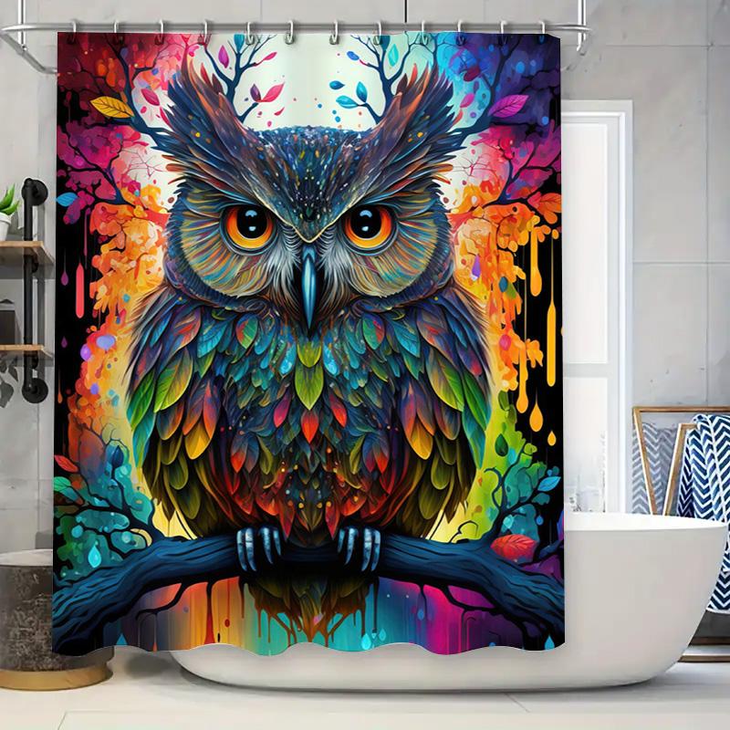 

Artistic Owl Print Shower Curtain Multicolor Tree Leaf Pattern Bathroom Decor Waterproof Fabric 72X78 Inches (183X200Cm) For Hom W60H190(CM)-1 Pcs