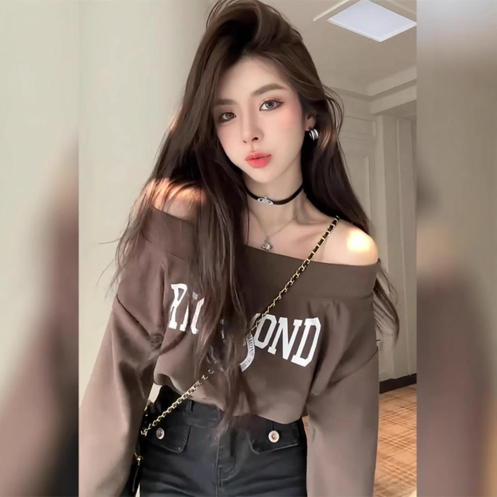 Early Fall Atmosphere Outfits One-shoulder Sweatshirt for Women Loose Short Design Niche Top for Women