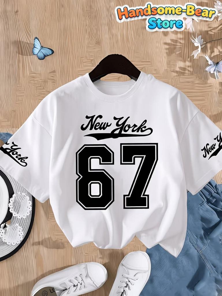 T-Shirt for Kids Girls' Number Digital Print Pattern Sports Style Round Neck Short Sleeve Football Jersey T-Shirt Girls Clothes
