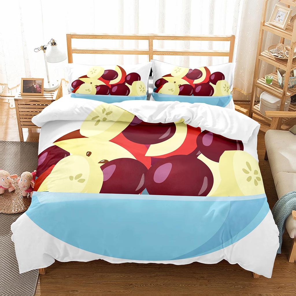 Cartoon Fruit King Queen Duvet Cover Cute Vegetables Pattern Bedding Set Colorful Food Quilt Cover Polyester Comforter Cover