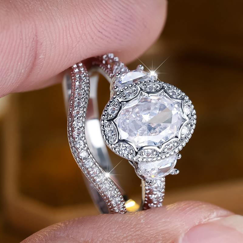 

Винтажные обручальные кольца наборы для женщин серебряный цвет CZ циркон кольца вечерние обручальные кольца палец ювелирные изделия подарок 10 серебряный