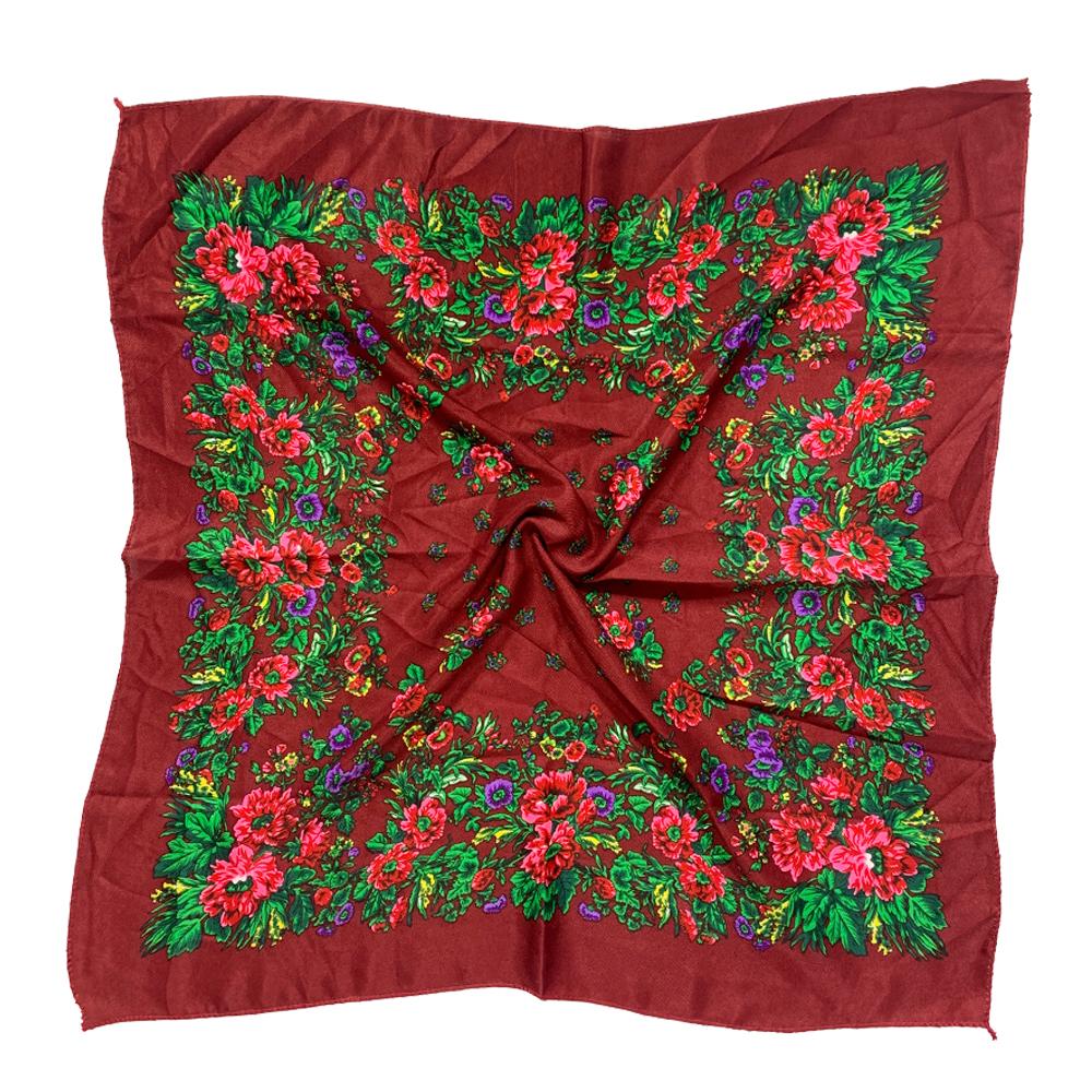 Women Square National Scarf 70*70Cm Russian Retro Floral Print Head Scarves Bandana Foulard Femme Muslim Headwrap Babushka Scarf