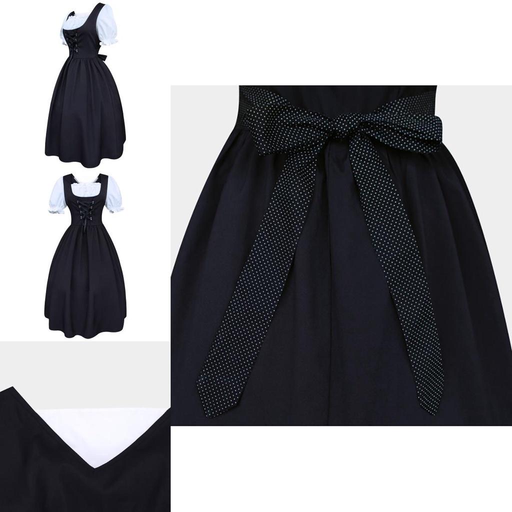 Elegant Medieval Women's Drawstring High Waist Bowknot Lace Up Long Dress For Halloween Parties