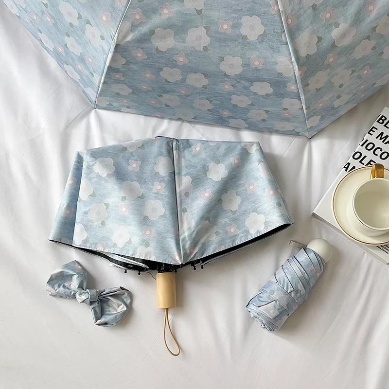 Floral Three-Fold Sun & Rain Umbrella