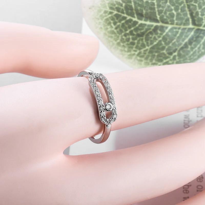 Exquisite and Shiny Geometric Design Zircon Crystal Geometric Opening Adjustable Ring Women's Casual Jewelry Gift
