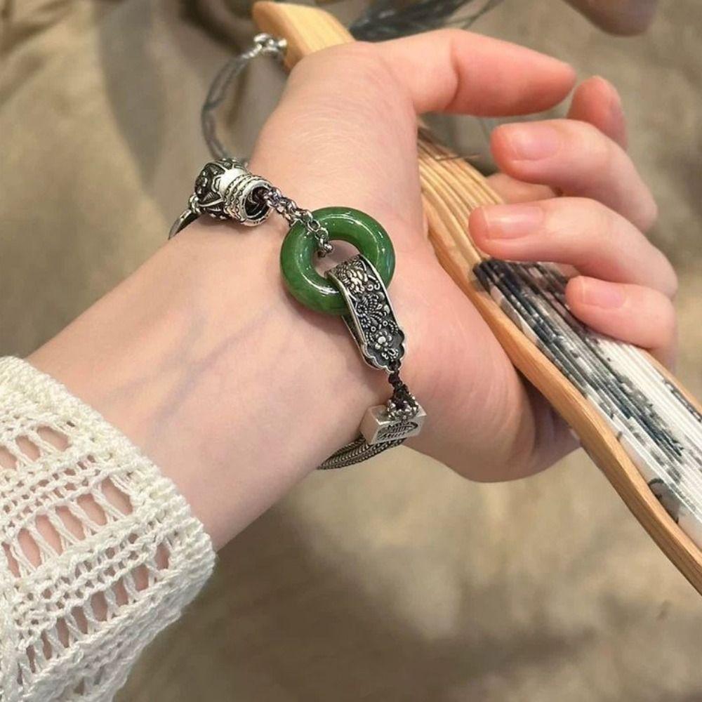 New Chinese Style Retro Beaded Bracelet Aesthetic Green Bangle Auspicious Occasions