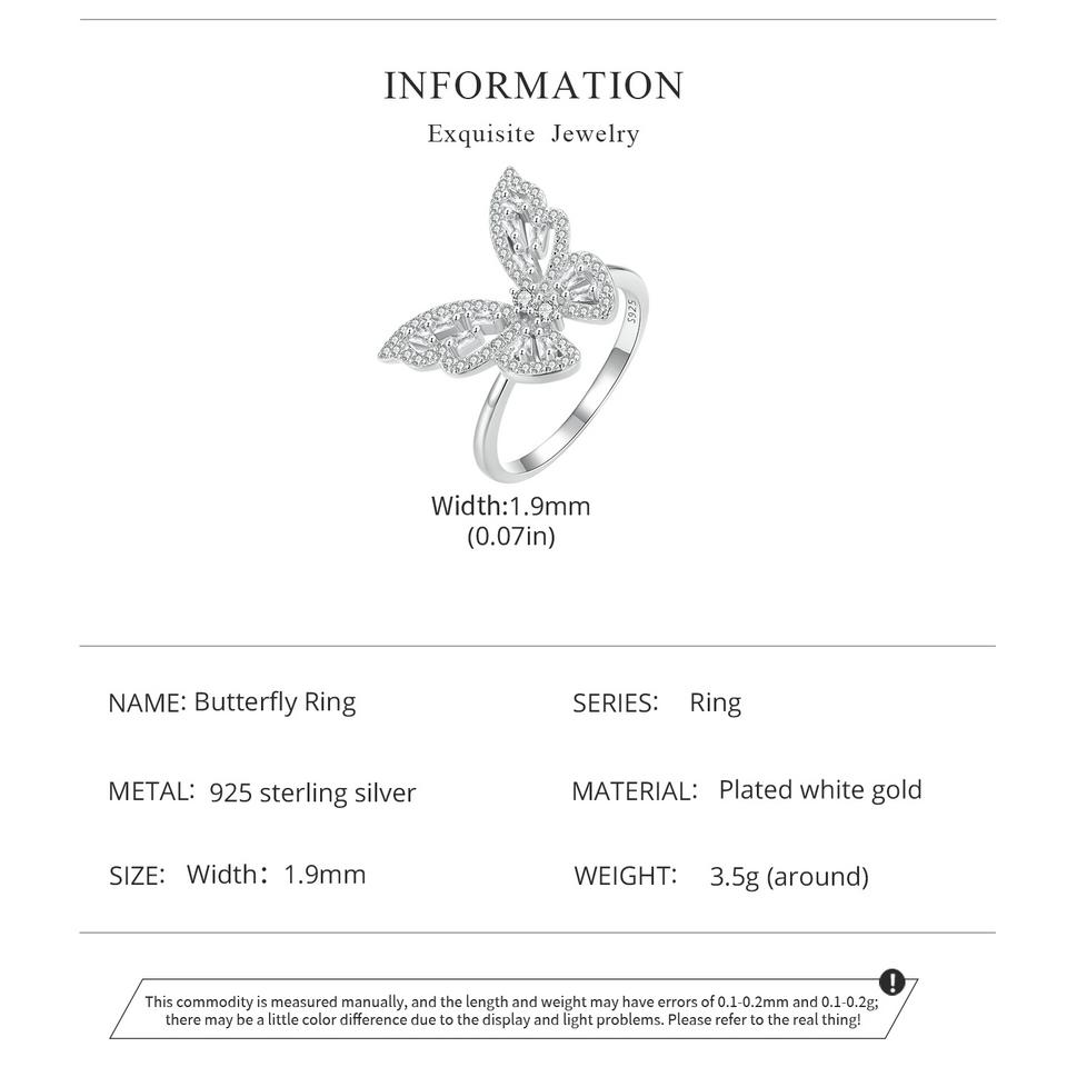 WOSTU 925 Sterling Silver Butterfly Ring Shining Ring Cubic ZirconiaAnniversary Gifts for Women Girl Fine Jewelry