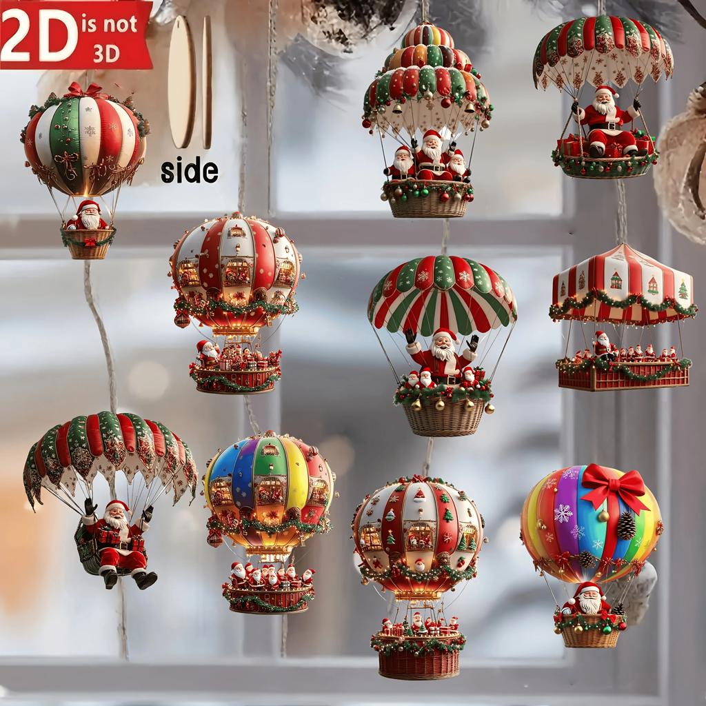 30Pcs Christmas2025 2D New Christmas Hot Air Balloon Santa Acrylic Hanging Decor Bedroom Living Room Wall Home Decoration